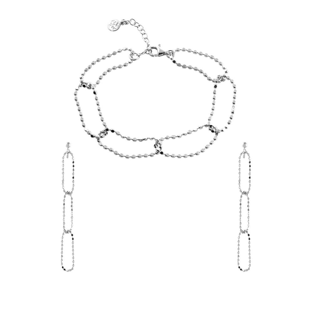 Set bratara si cercei cu zale din argint placat cu rodiu Melody, 02X01-32863132, Oxette Romania