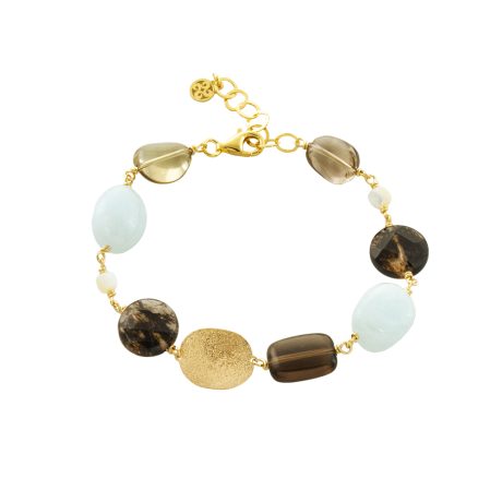Bratara din argint placat cu aur galben de 18 K decorata cu agate Holiday, 02X05-02312, Oxette Romania