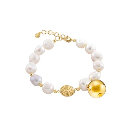 Bratara argint placata cu aur de 18K cu perle si pandantiv spirala Helix, 02X05-02417, Oxette Romania