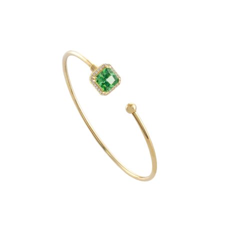 Bratara fixa argint placata cu aur de 18K cu piatra cubic zirconia verde Kate, 02X05-02432, Oxette Romania