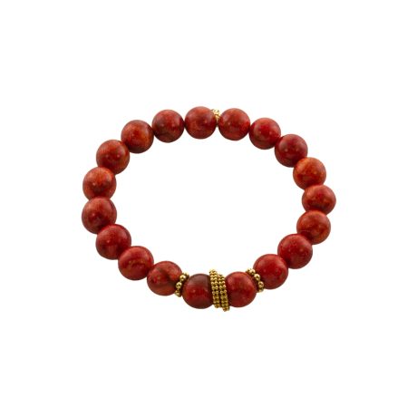 Bratara elastica argint placata cu aur de 18K cu coral rosu Holiday, 02X05-02455, Oxette Romania