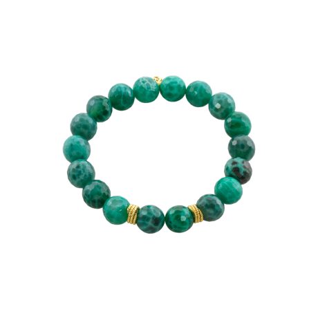 Bratara elastica argint placata cu aur de 18K cu agate verzi Holiday, 02X05-02458, Oxette Romania