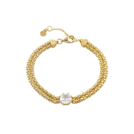 Bratara dubla argint placata cu aur de 18K cu piatra zirconia incolora Success, 02X05-02502, Oxette Romania