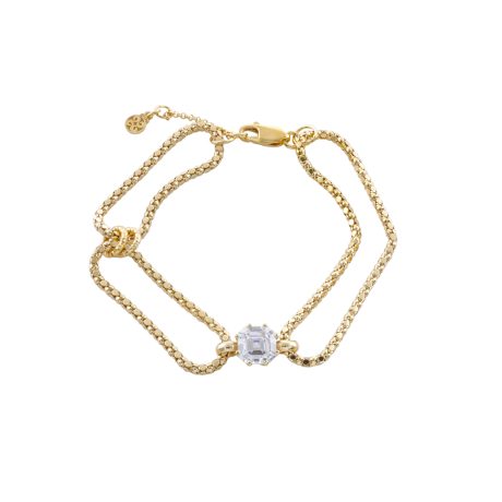 Bratara dubla argint placata cu aur de 18K cu piatra cubic zirconia incolora Success, 02X05-02503, Oxette Romania