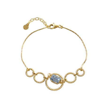 Bratara argint placata cu aur 18K cu cercuri si piatra ziconia albastra Jacky, 02X05-02507, Oxette Romania