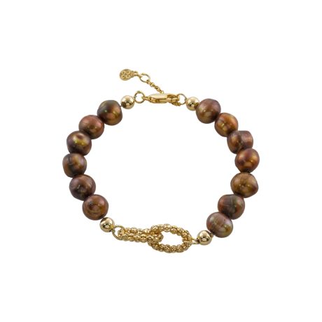 Bratara argint placata cu aur de 18K cu perle de cultura maro Holiday, 02X05-02509_B, Oxette Romania
