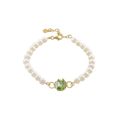 Bratara argint placata cu aur de 18k cu perle si zirconia verde Gifting, 02X05-02519, Oxette Romania