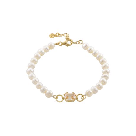 Bratara argint placata cu aur de 18k cu perle si zirconia sampanie Gifting, 02X05-02520, Oxette Romania