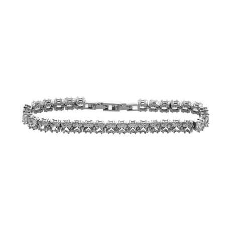 Bratara tennis placata cu rodiu si decorata cu pietre cubic zirconia incolore patrate Party, 02X15-00282-1, Oxette Romania