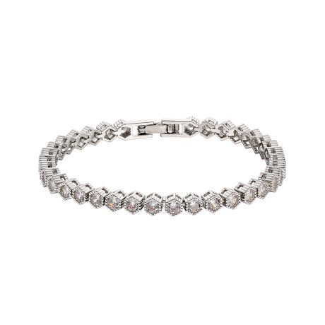 Bratara tennis placat cu rodiu si decorata cu pietre cubic zirconia hexagonale incolore Harmony, 02X15-00300, Oxette Romania