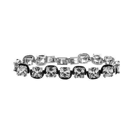 Bratara tennis placata cu rodiu decorata cu email negru si cubic zirconia incolore Party, 02X15-00347, Oxette Romania