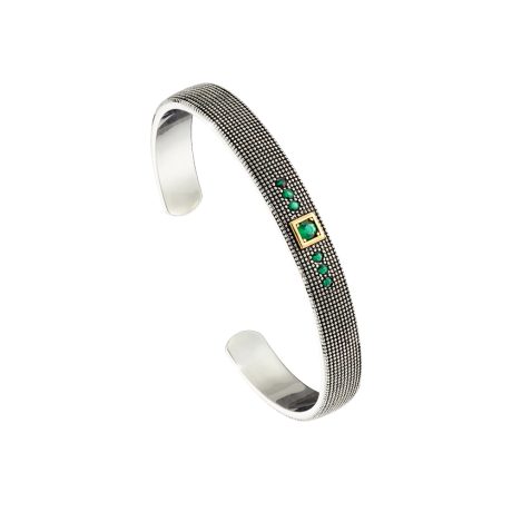 Bratara fixa placata cu rodiu si ruteniu decorata cu pietre cubic zirconia verzi Natrix, 02X15-00394-1, Oxette Romania