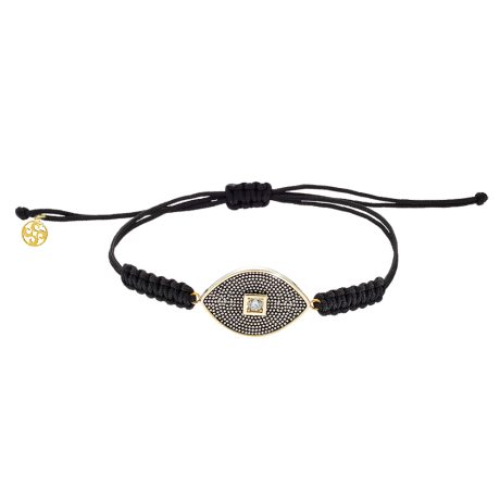 Bratara pe snur negru ajustabil decorata cu pandantiv migdala si pietre incolore Natrix, 02X15-00397-1, Oxette Romania