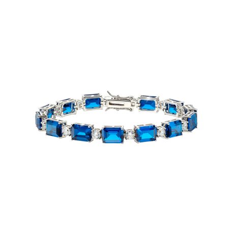 Bratara tennis placata cu rodiu decorata cu pietre cubic zirconia incolore si albastre Antoinette, 02X15-00408, Oxette Romania