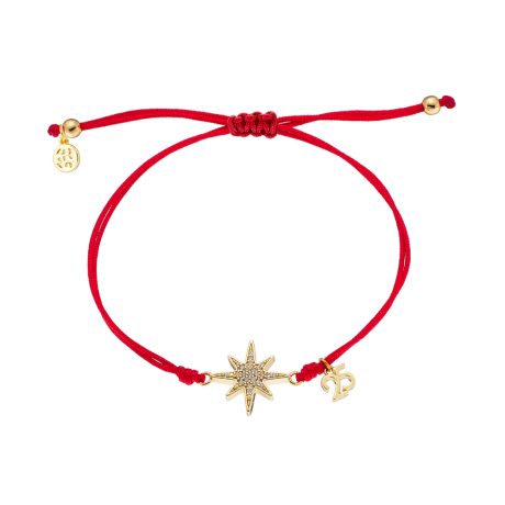 Bratara cu snur rosu si pandantiv stea placat cu aur de 18K Lucky Charm, 02X15-00451-1, Oxette Romania