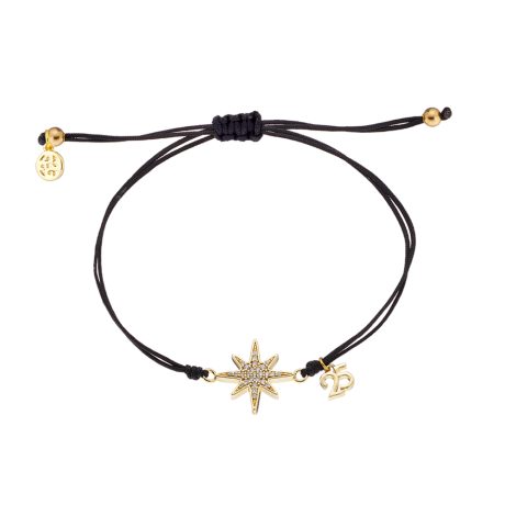 Bratara cu snur negru si pandantiv stea placat cu aur de 18K Lucky Charm, 02X15-00452-1, Oxette Romania