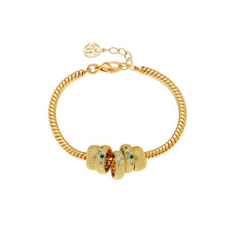 Bratara placata cu aur galben de 18 K decorata cu 5 inele si pietre multicolore Natrix, 02X15-00458, Oxette Romania