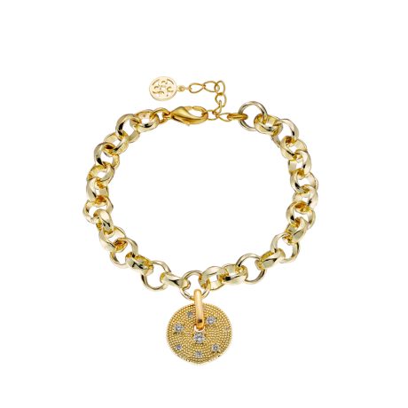 Bratara cu zale si pandantiv placata cu aur galben de 18 K si cristale zirconia Natrix, 02X15-00459, Oxette Romania