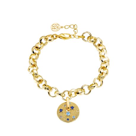 Bratara placata cu aur de 18K cu banut si cubic zirconia albastre Natrix, 02X15-00460, Oxette Romania