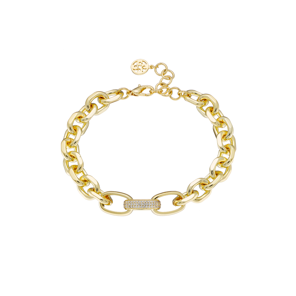 Bratara cu zale placata cu aur galben de 18 K si cristale zirconia Natrix, 02X15-00465, Oxette Romania