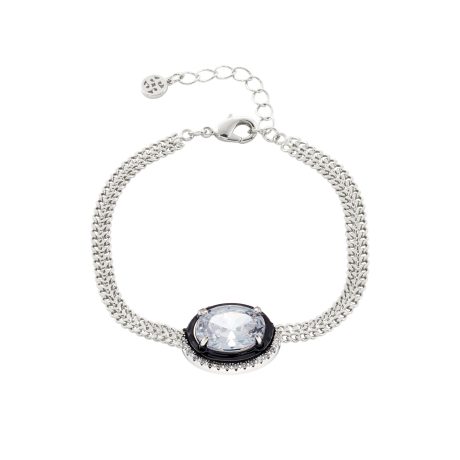 Bratara placata cu rodiu si email negru cu cristale zirconia incolore Party, 02X15-00470, Oxette Romania