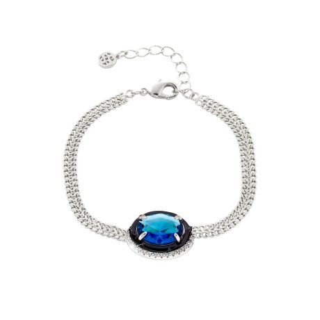 Bratara placata cu rodiu si email negru cu pietre zirconia albastre si incolore Party, 02X15-00471, Oxette Romania