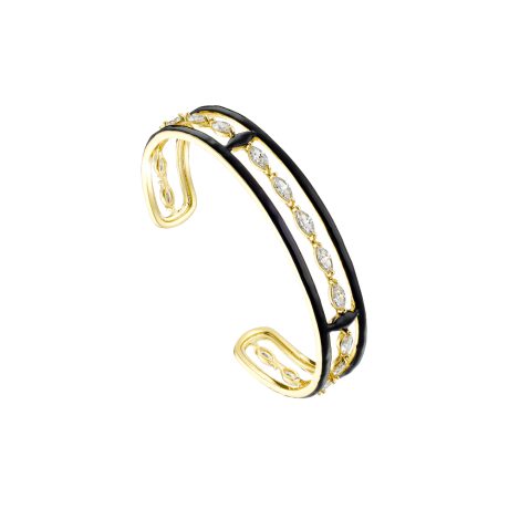 Bratara fixa placata cu aur de 18K cu email negru si cubic zirconia Mosaic, 02X15-00485, Oxette Romania