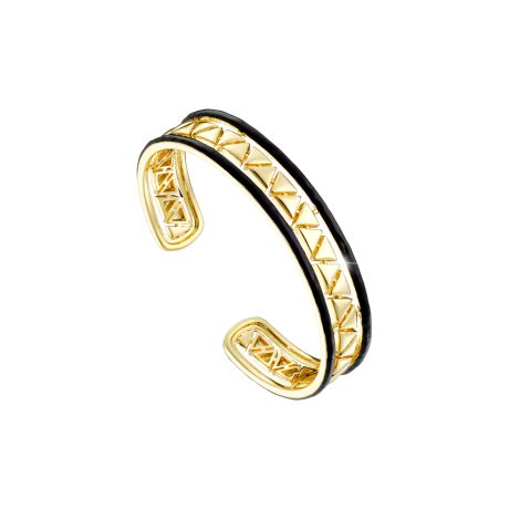 Bratara fixa placata cu aur de 18K cu email negru Mosaic, 02X15-00486, Oxette Romania