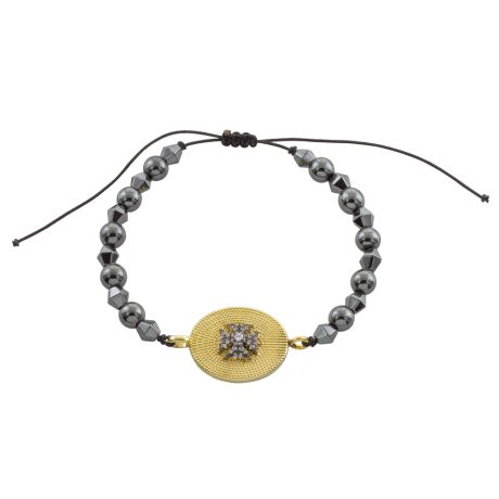 Bratara ajustabila cu hematite si pandantiv oval cu cruce Natrix Bis, 02X15-00511, Oxette Romania