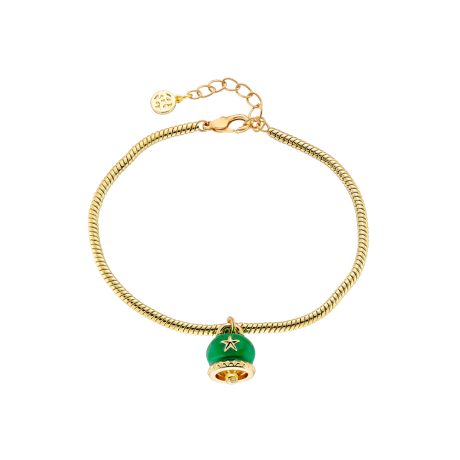 Bratara placata cu aur de 18K cu clopotel placat cu email verde Lucky Charm, 02X15-00516, Oxette Romania