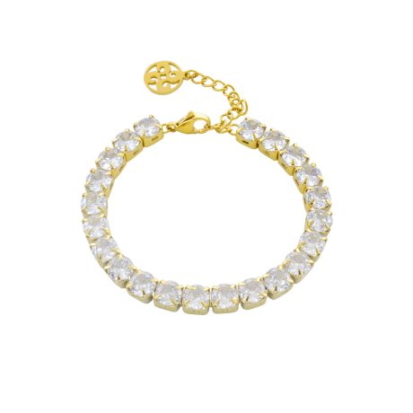 Bratara tennis otel inoxidabil placat cu aur 18 k cu pietre zirconia incolore Party, 02X27-00511, Oxette Romania