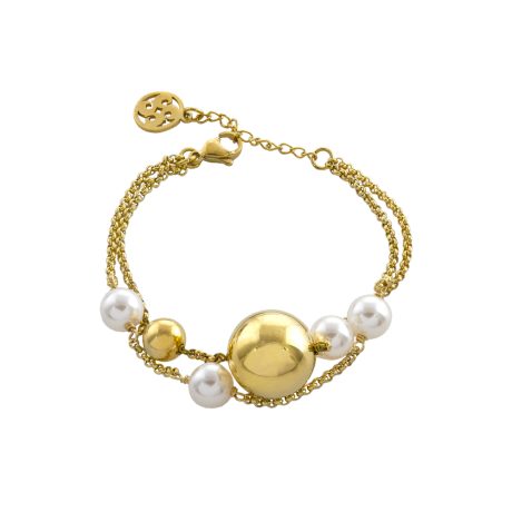 Bratara dubla otel inoxidabil placata cu aur de 18K cu sfere si perle Volcanic Rock, 02X27-00512, Oxette Romania