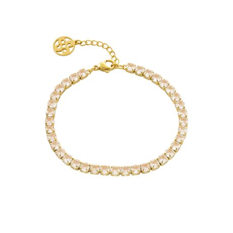 Bratara tennis din otel inoxidabil placat cu aur 18K cu pietre zirconia sampanie Party, 02X27-00513, Oxette Romania