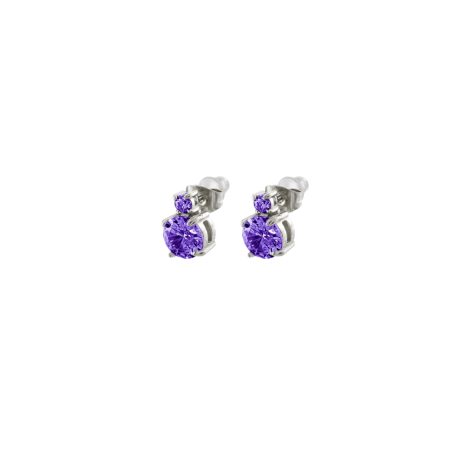 Cercei cu surub placati cu rodiu si zirconia mov Happy Hearts, 03J03-00029, Oxette Romania