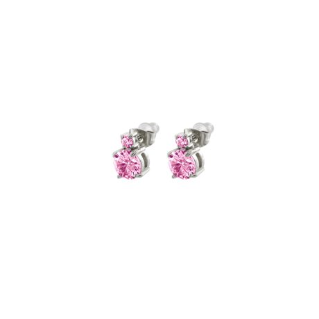 Cercei cu surub placati cu rodiu si zirconia roz Happy Hearts, 03J03-00030, Oxette Romania