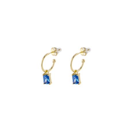 Cercei rotunzi otel inoxidabil placati cu aur de 18K cu pietre zirconia albastre Mini, 03J27-00008, Oxette Romania