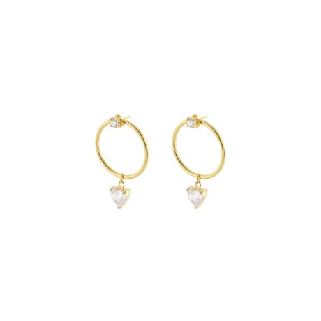 Cercei rotunzi pe ureche placati cu aur 18 k si zirconia incolor Happy Hearts, 03J27-00052, Oxette Romania