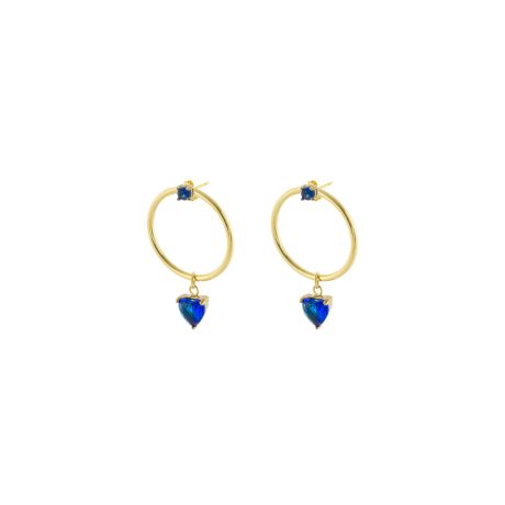 Cercei rotunzi pe ureche placati cu aur 18 k si zirconia albastru Happy Hearts, 03J27-00065, Oxette Romania