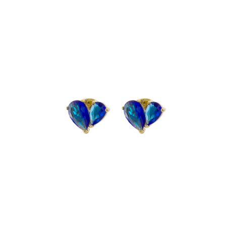 Cercei cu surub placati cu aur 18k si zirconia albastru Happy Hearts, 03J27-00066, Oxette Romania