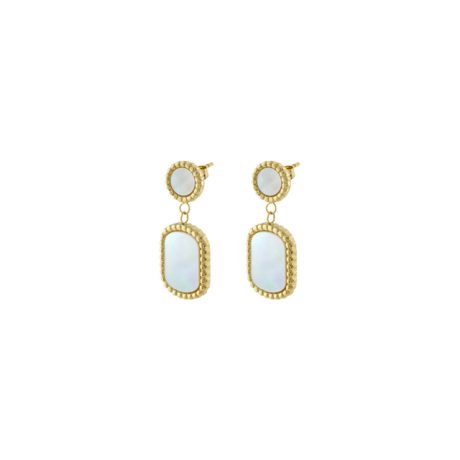 Cercei lungi placati cu aur de 18k si sidef Mini, 03J27-00079, Oxette Romania