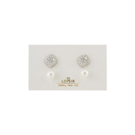 Cercei argint cu surub cu pietre zirconia incolore si perle Deco ( 2 perechi), 03L01-04466-1, Oxette Romania