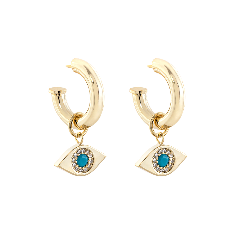 Cercei placati cu aur galben de 18 K decorati cu ochi si pietre cubic zirconia Karma, 03L15-00910, Oxette Romania