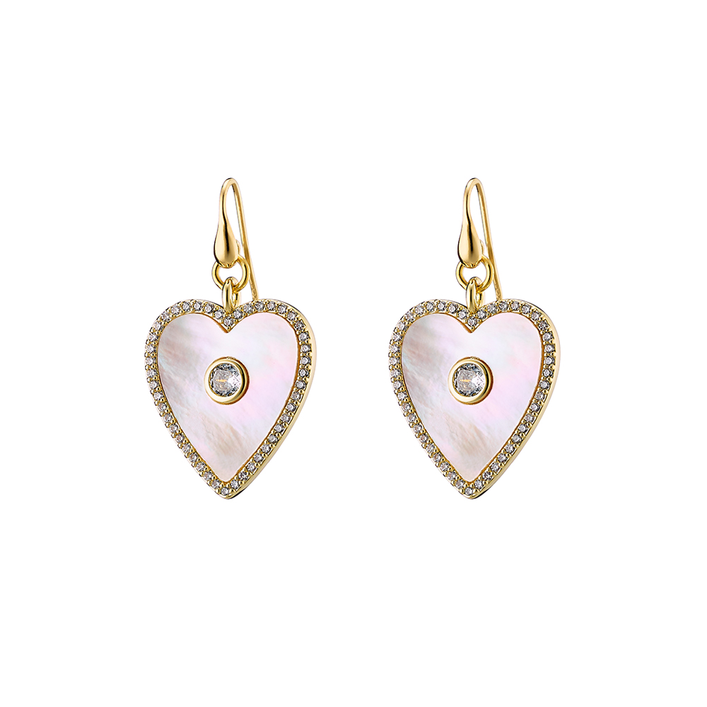 Cercei inima placati cu aur galben de 18 K si sidef Queen, 03L15-01004, Oxette Romania