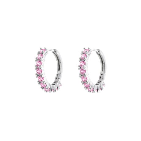 Cercei rotunzi placati cu rodiu decorati cu cristale zirconia roz Festive (1.8 cm), 03L15-01078, Oxette Romania