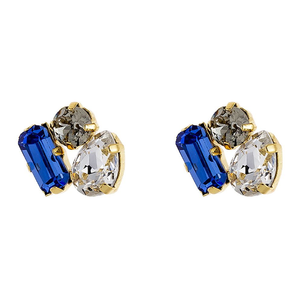 Cercei placati cu aur galben de 18 K si decorati cu trei pietre cubic zirconia Dance, 03L15-01147, Oxette Romania