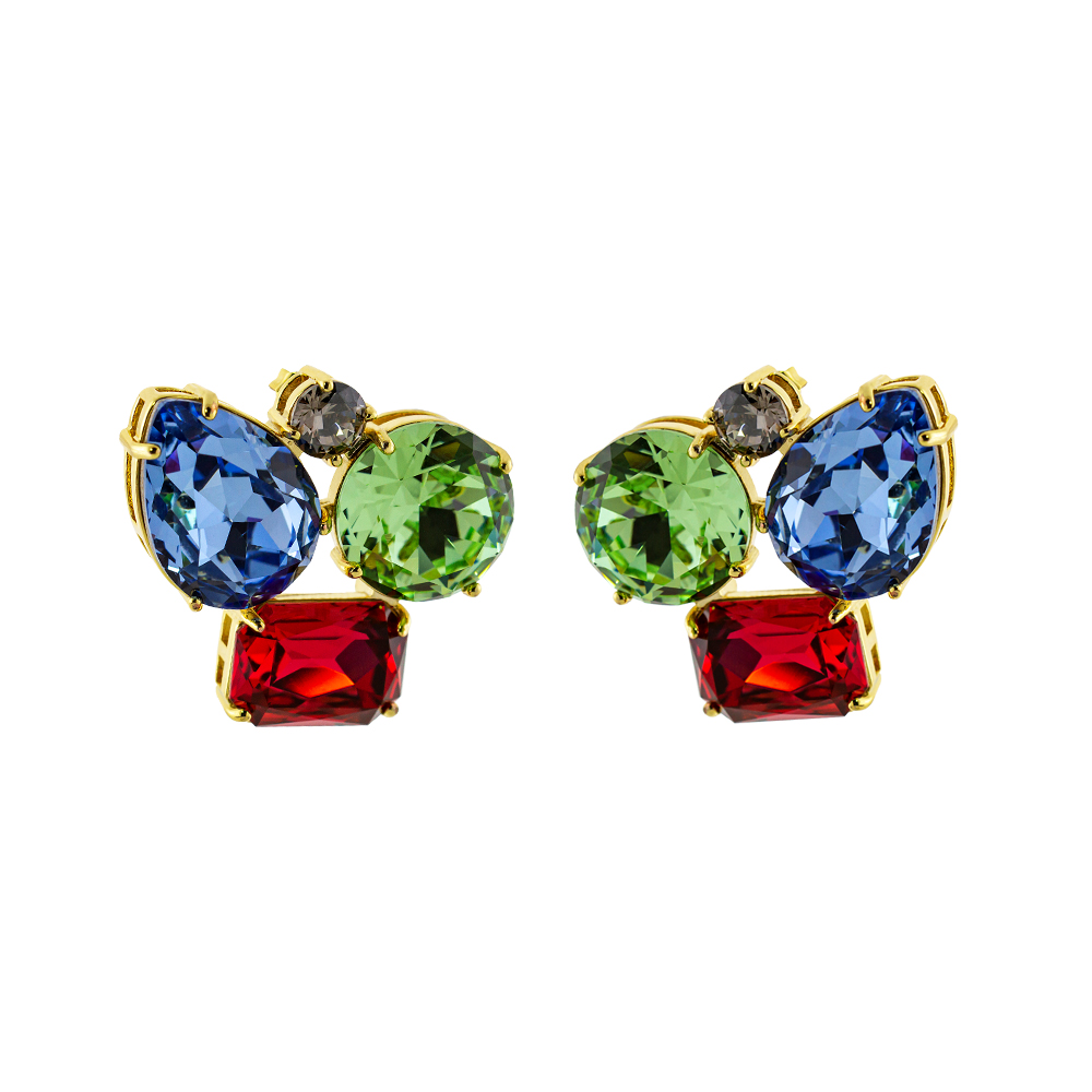 Cercei placati cu aur galben de 18 K si decorati cu pietre cubic zirconia multicolore Dance, 03L15-01152, Oxette Romania