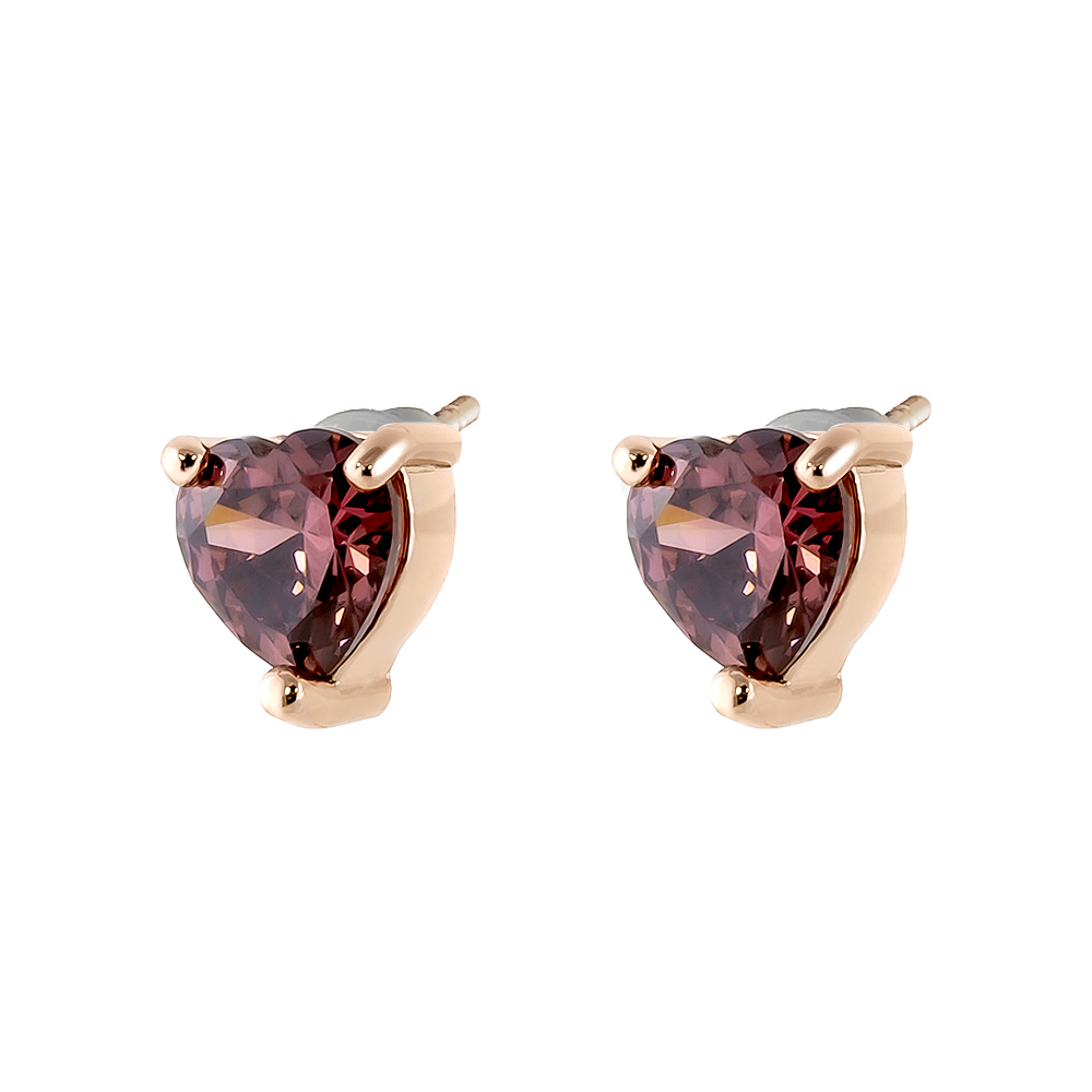 Cercei inima placati cu aur roz de 18 K si decorati cu pietre cubic zirconia grena Happy Hearts, 03L15-01176, Oxette Romania