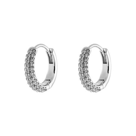 Cercei tortite tip creole placati cu rodiu decorati cu cristale zirconia Candy Bis, 03L15-01200, Oxette Romania