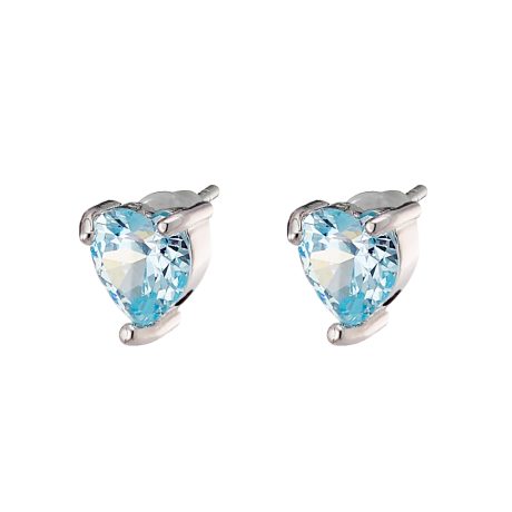 Cercei cu surub placati cu rodiu cu inimi si cristale zirconia aqua Happy Hearts, 03L15-01203, Oxette Romania