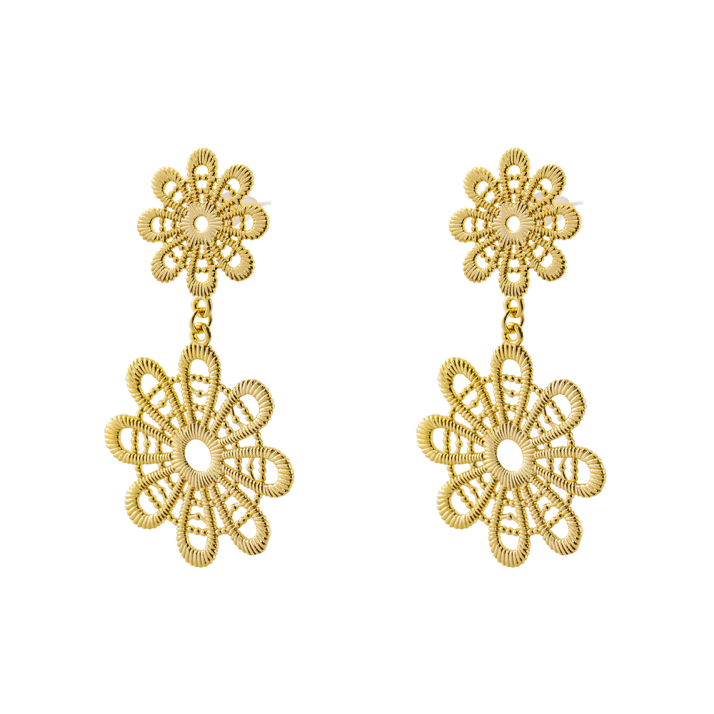 Cercei floare placati cu aur galben de 18 K Crochet, 03L15-01362-1, Oxette Romania